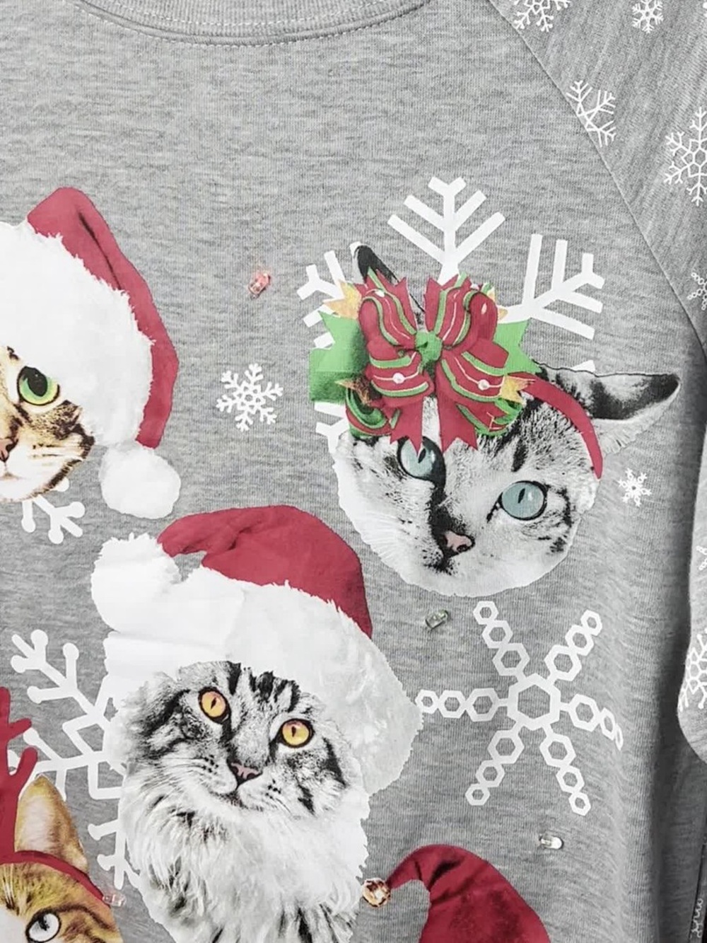 Freeze gray long sleeve cat light up Christmas sweater - Picture 2 of 7